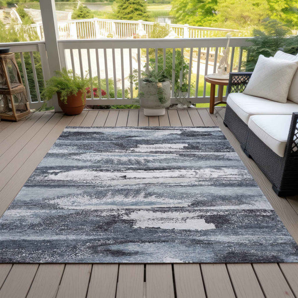 9' X 12' Gray And Silver Abstract Washable Indoor Outdoor Area Rug