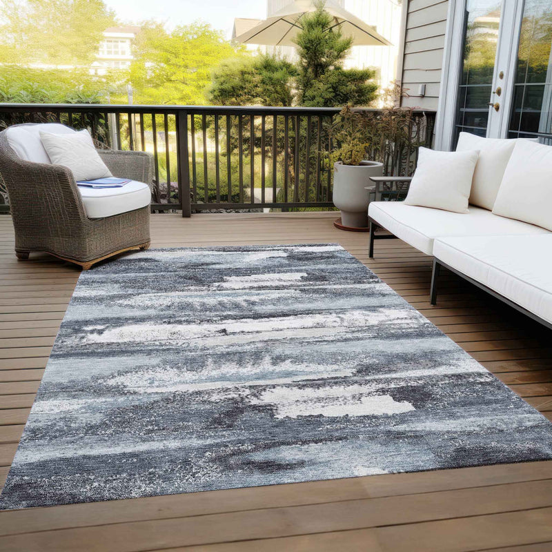 9' X 12' Gray And Silver Abstract Washable Indoor Outdoor Area Rug