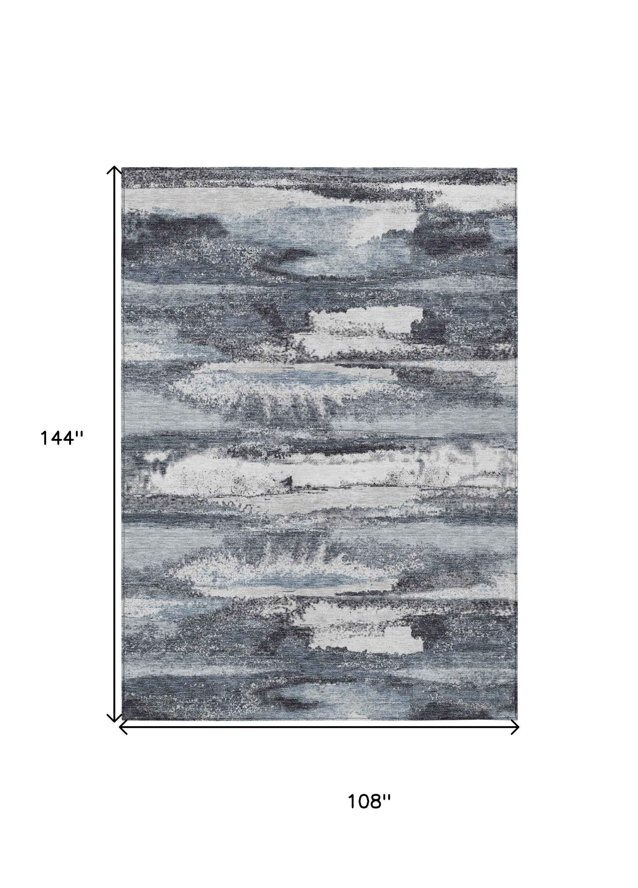 9' X 12' Gray And Silver Abstract Washable Indoor Outdoor Area Rug