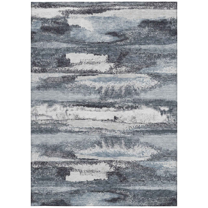 9' X 12' Gray And Silver Abstract Washable Indoor Outdoor Area Rug