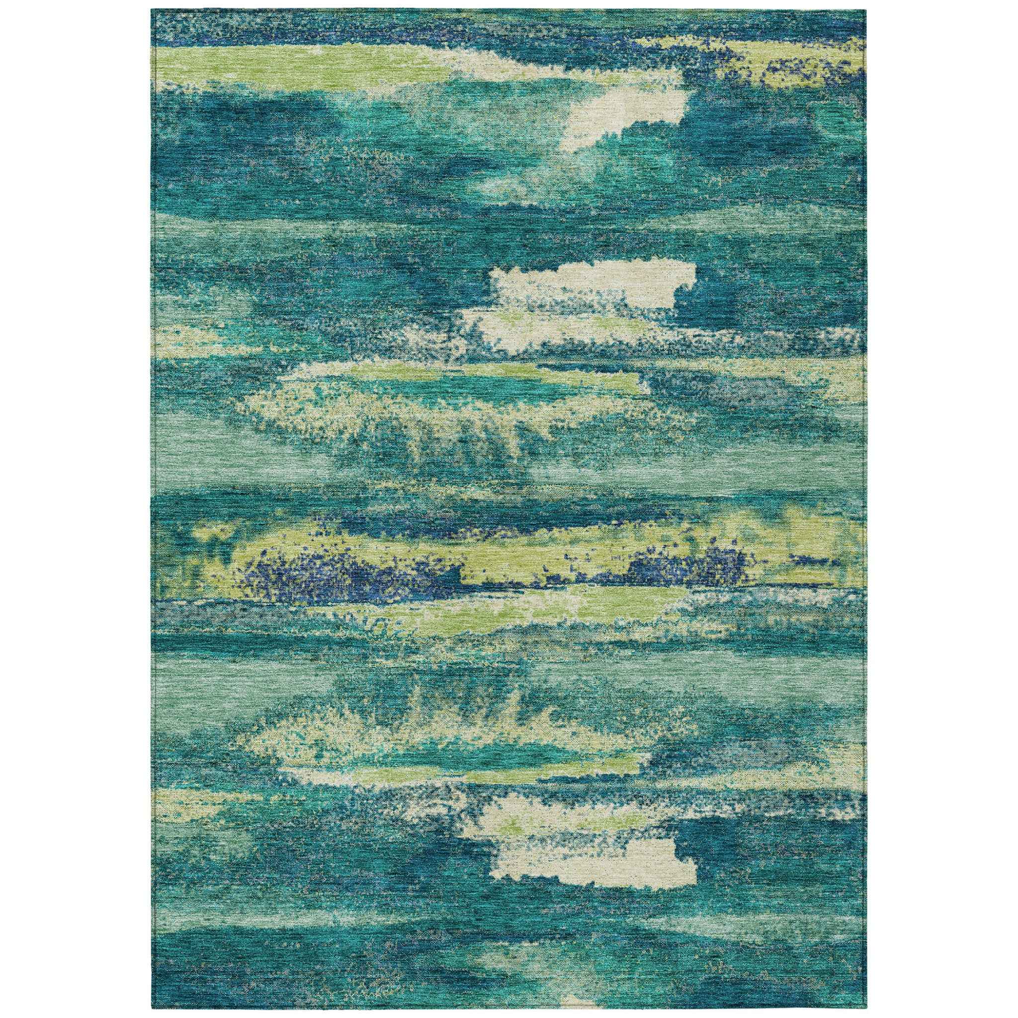 8' X 10' Emerald And Lime Green Abstract Washable Indoor Outdoor Area Rug