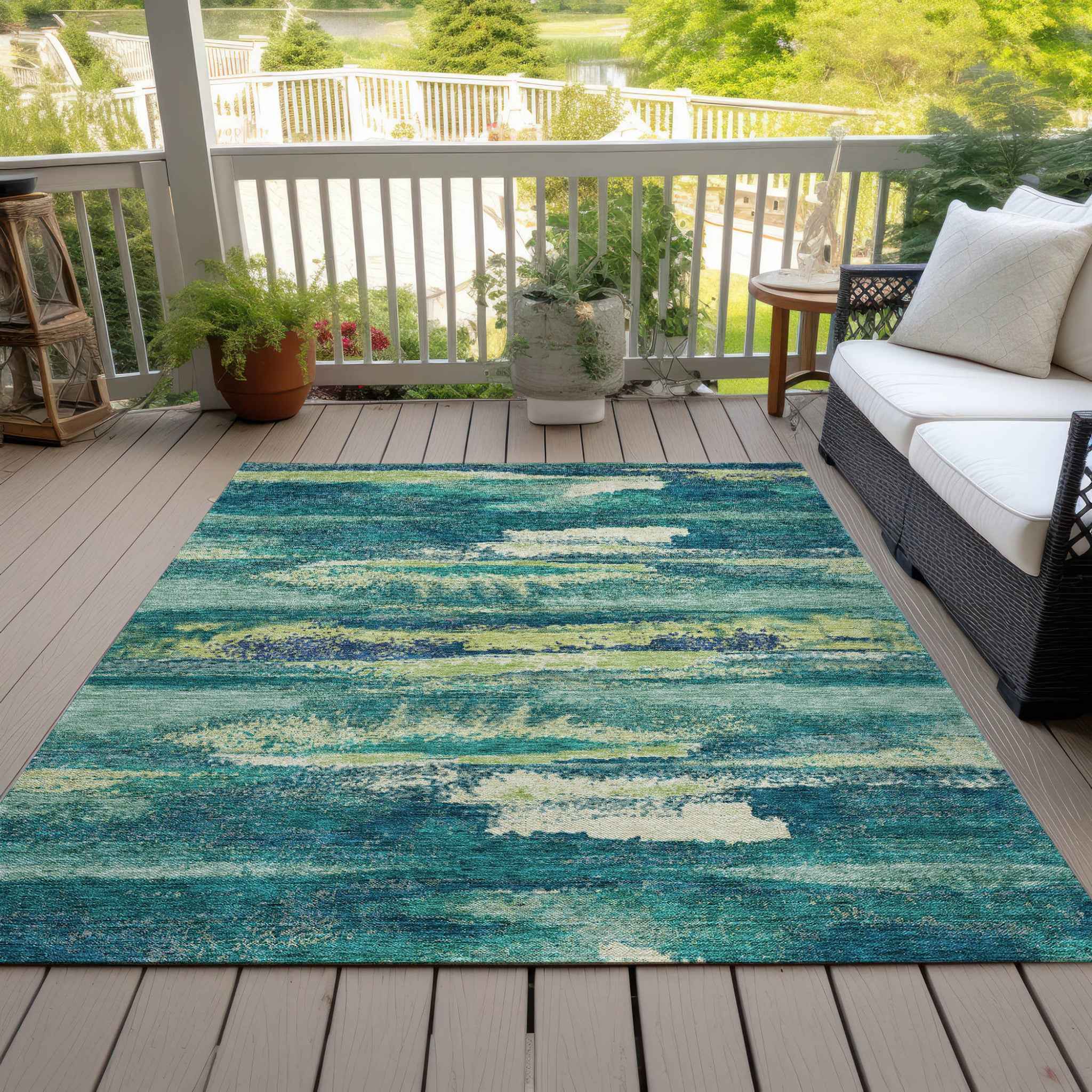 8' X 10' Emerald And Lime Green Abstract Washable Indoor Outdoor Area Rug
