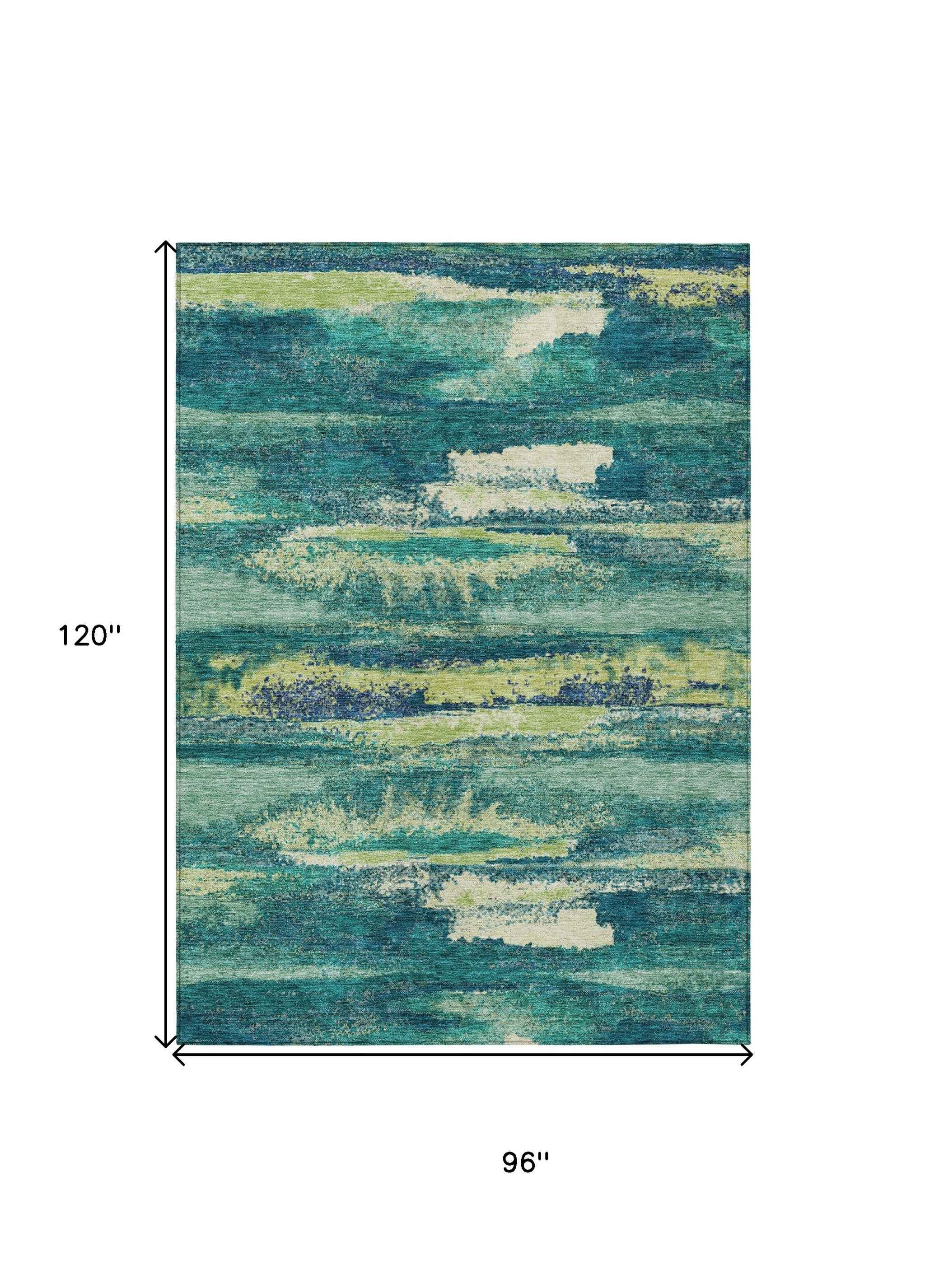 8' X 10' Emerald And Lime Green Abstract Washable Indoor Outdoor Area Rug