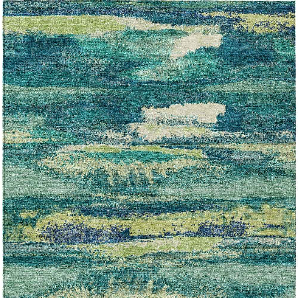 8' X 10' Emerald And Lime Green Abstract Washable Indoor Outdoor Area Rug