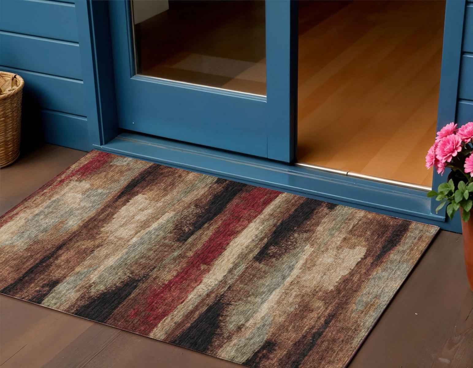 3' X 5' Brown Beige And Burgundy Abstract Washable Indoor Outdoor Area Rug