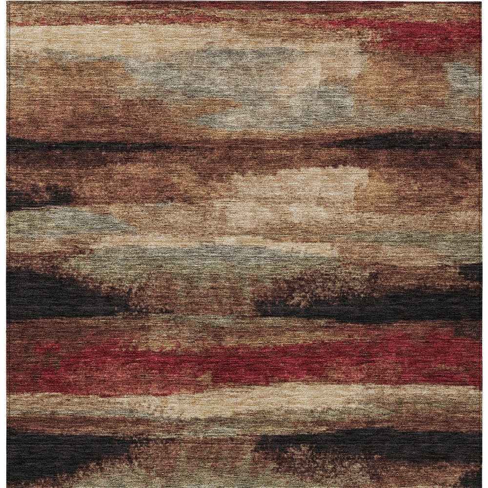 3' X 5' Brown Beige And Burgundy Abstract Washable Indoor Outdoor Area Rug