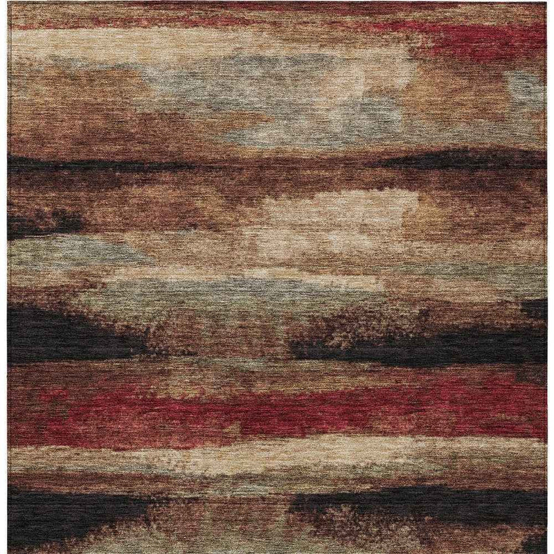 3' X 5' Brown Beige And Burgundy Abstract Washable Indoor Outdoor Area Rug