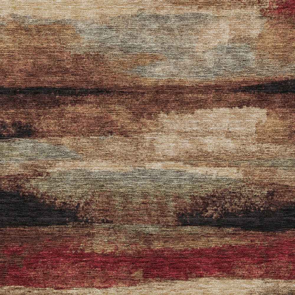 3' X 5' Brown Beige And Burgundy Abstract Washable Indoor Outdoor Area Rug