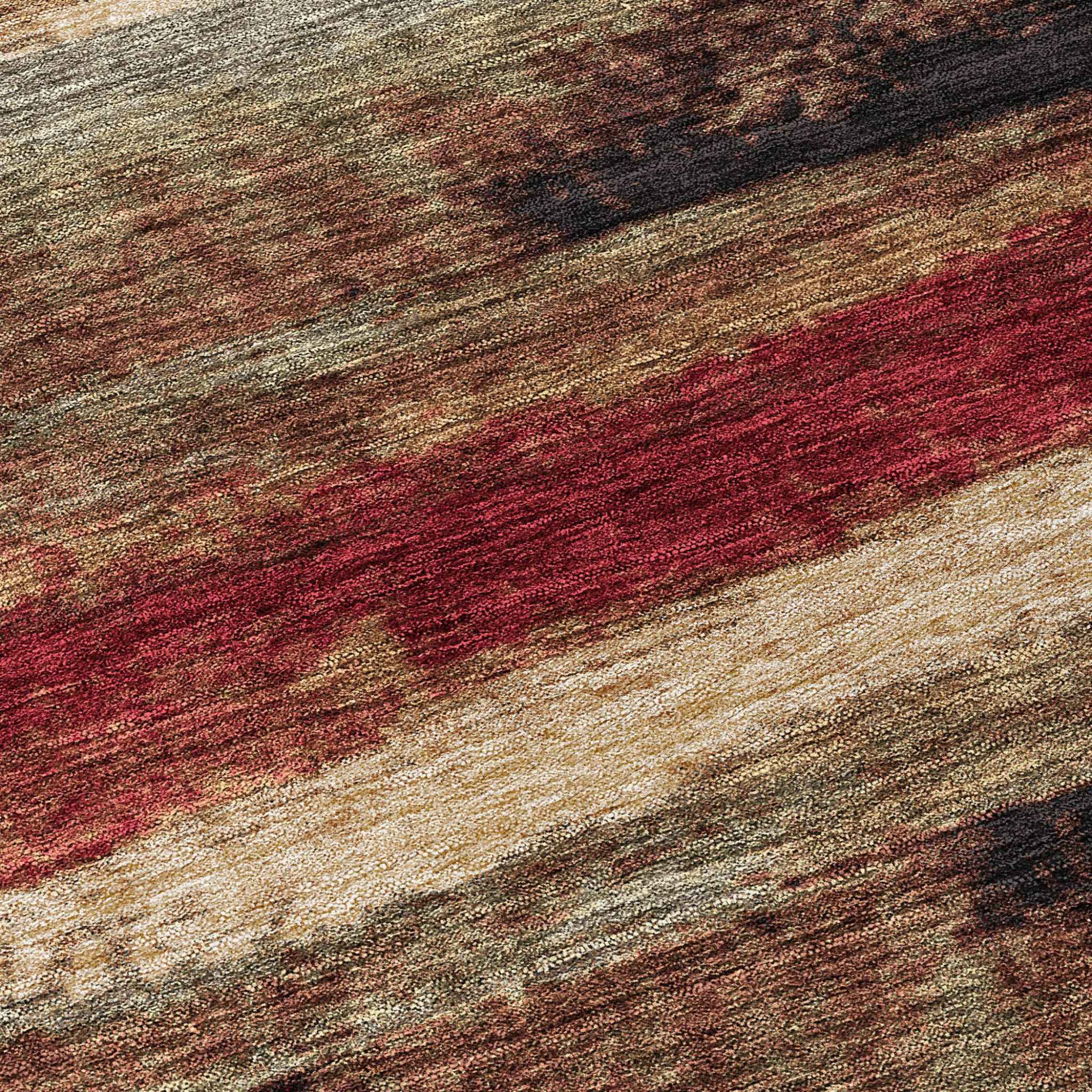 8' Brown Beige And Burgundy Round Abstract Washable Indoor Outdoor Area Rug