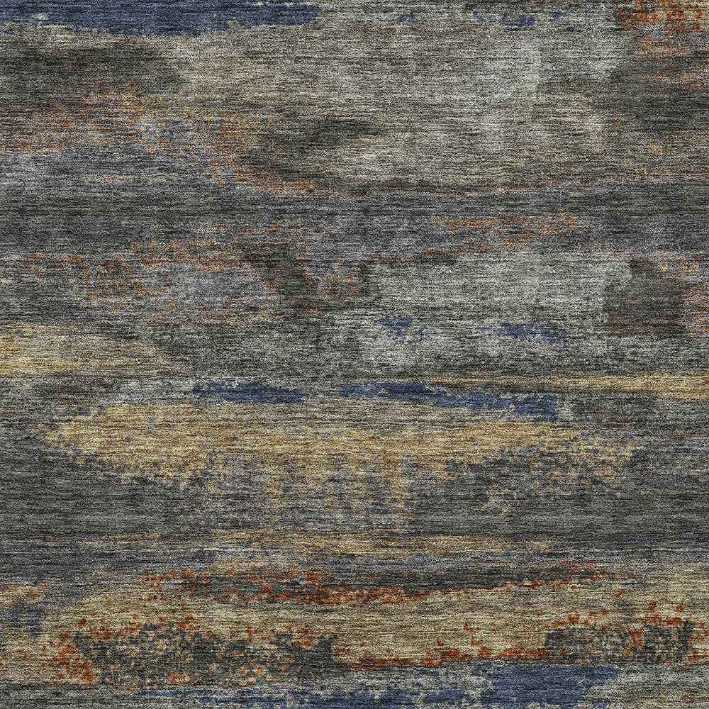 10' X 14' Graphite And Gray Abstract Washable Indoor Outdoor Area Rug