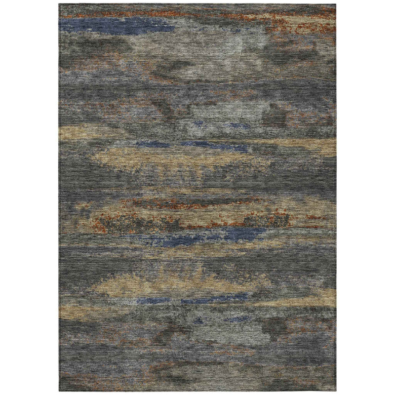10' X 14' Graphite And Gray Abstract Washable Indoor Outdoor Area Rug
