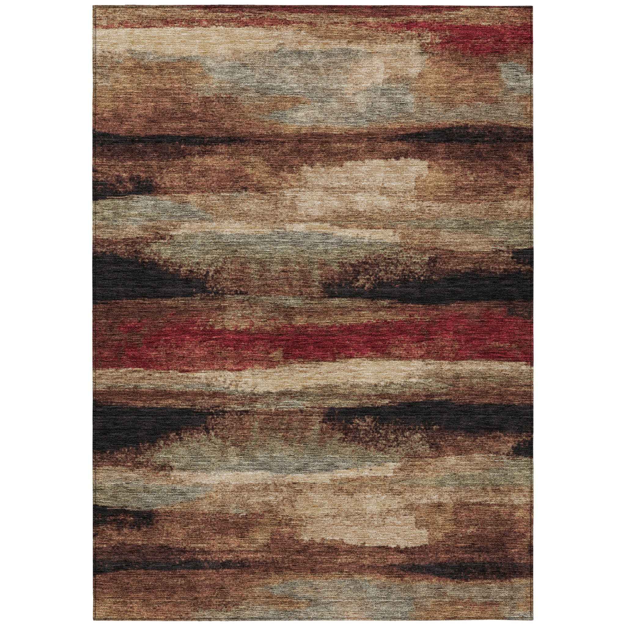 8' X 10' Brown Beige And Burgundy Abstract Washable Indoor Outdoor Area Rug