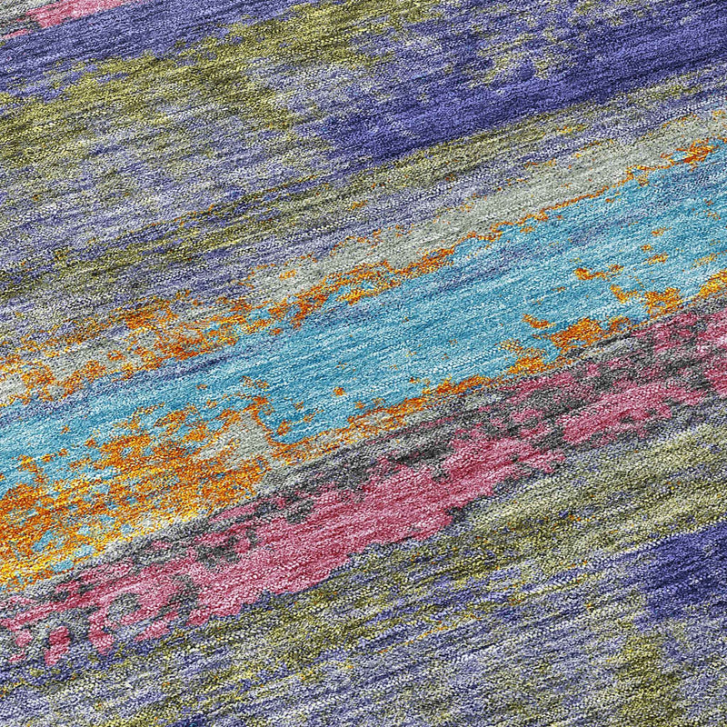 5' X 8' Lavender Pink And Blue Abstract Washable Indoor Outdoor Area Rug