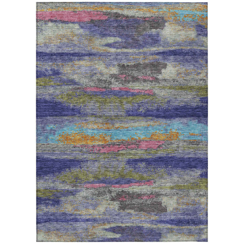 5' X 8' Lavender Pink And Blue Abstract Washable Indoor Outdoor Area Rug