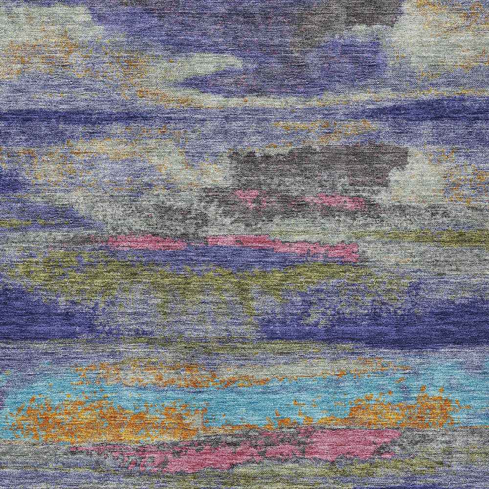 5' X 8' Lavender Pink And Blue Abstract Washable Indoor Outdoor Area Rug