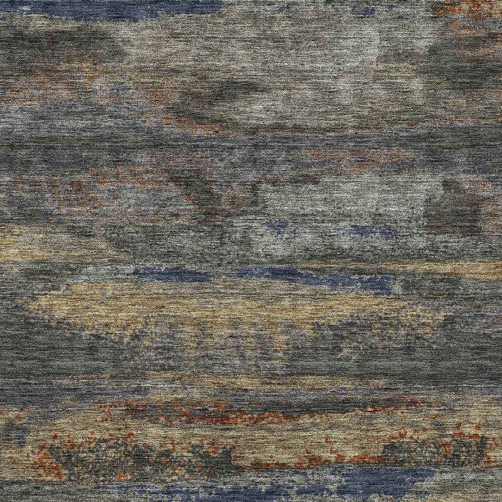 5' X 8' Graphite And Gray Abstract Washable Indoor Outdoor Area Rug