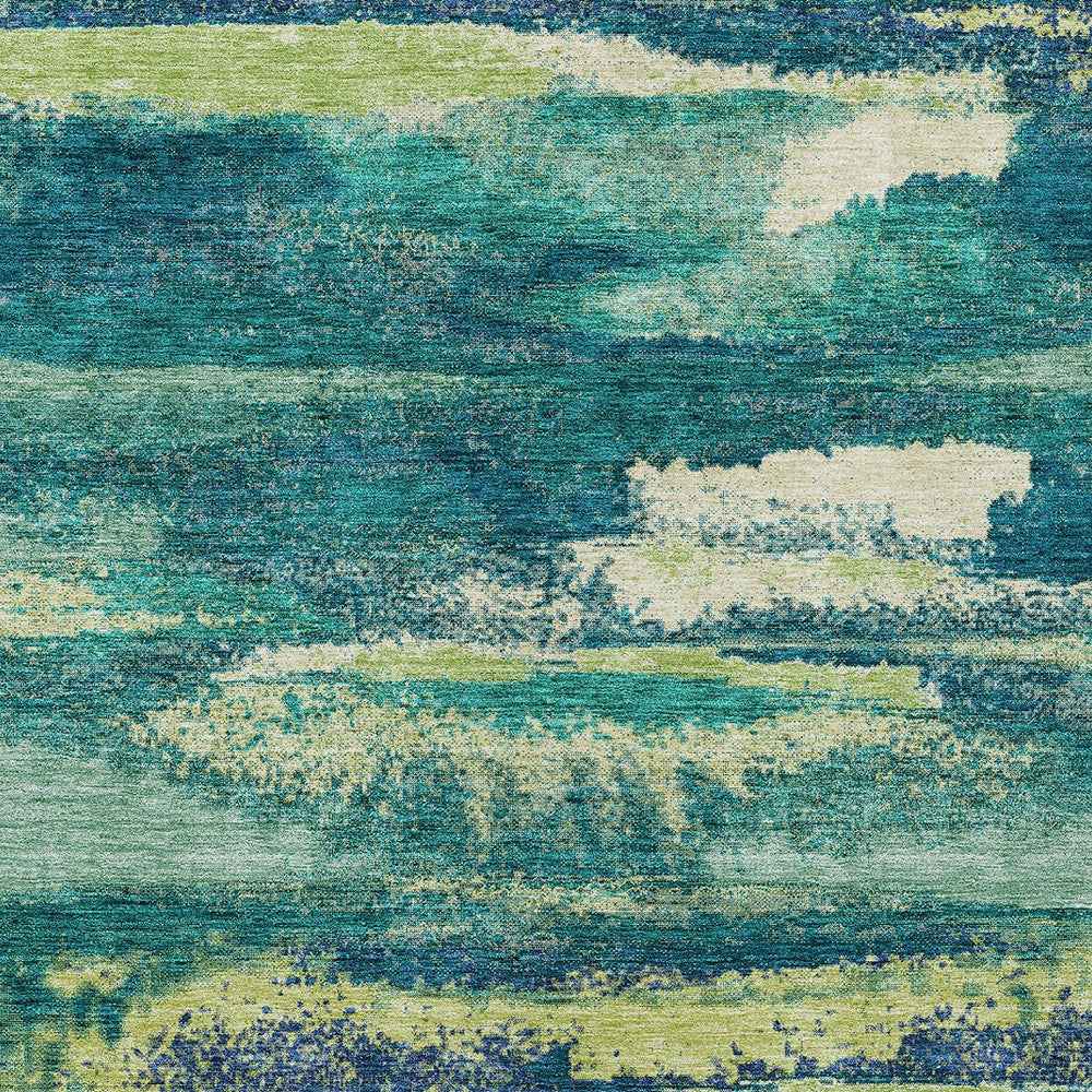 9' X 12' Emerald And Lime Green Abstract Washable Indoor Outdoor Area Rug