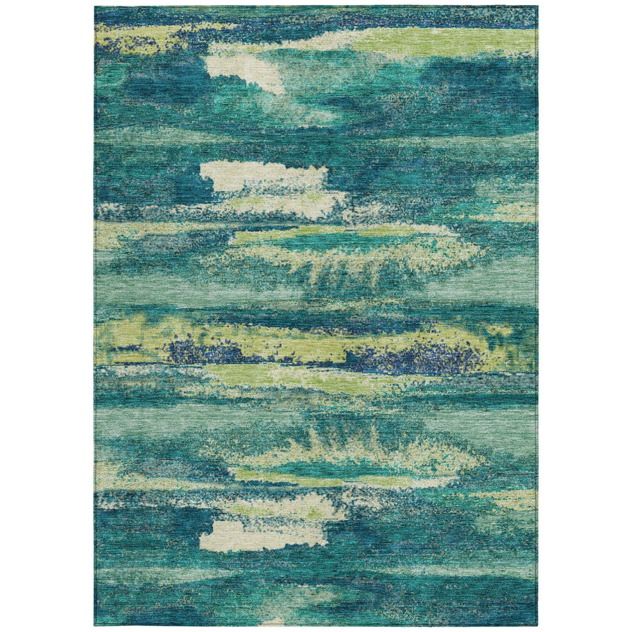 10' X 14' Emerald And Lime Green Abstract Washable Indoor Outdoor Area Rug