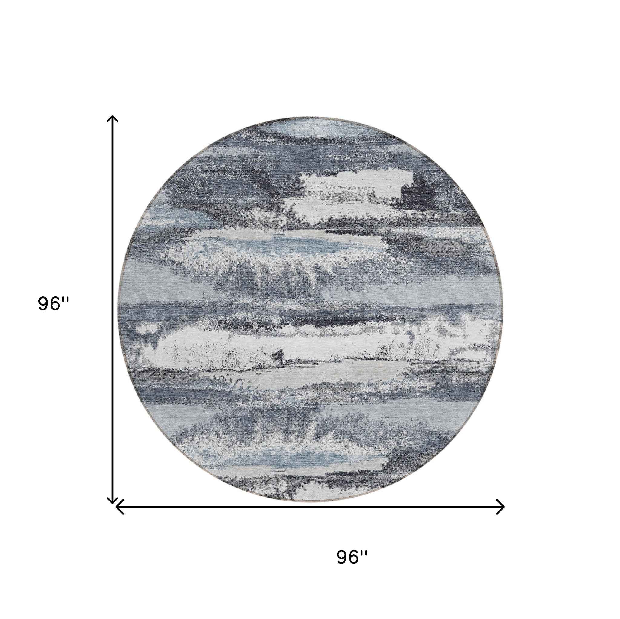 8' Gray And Silver Round Abstract Washable Indoor Outdoor Area Rug