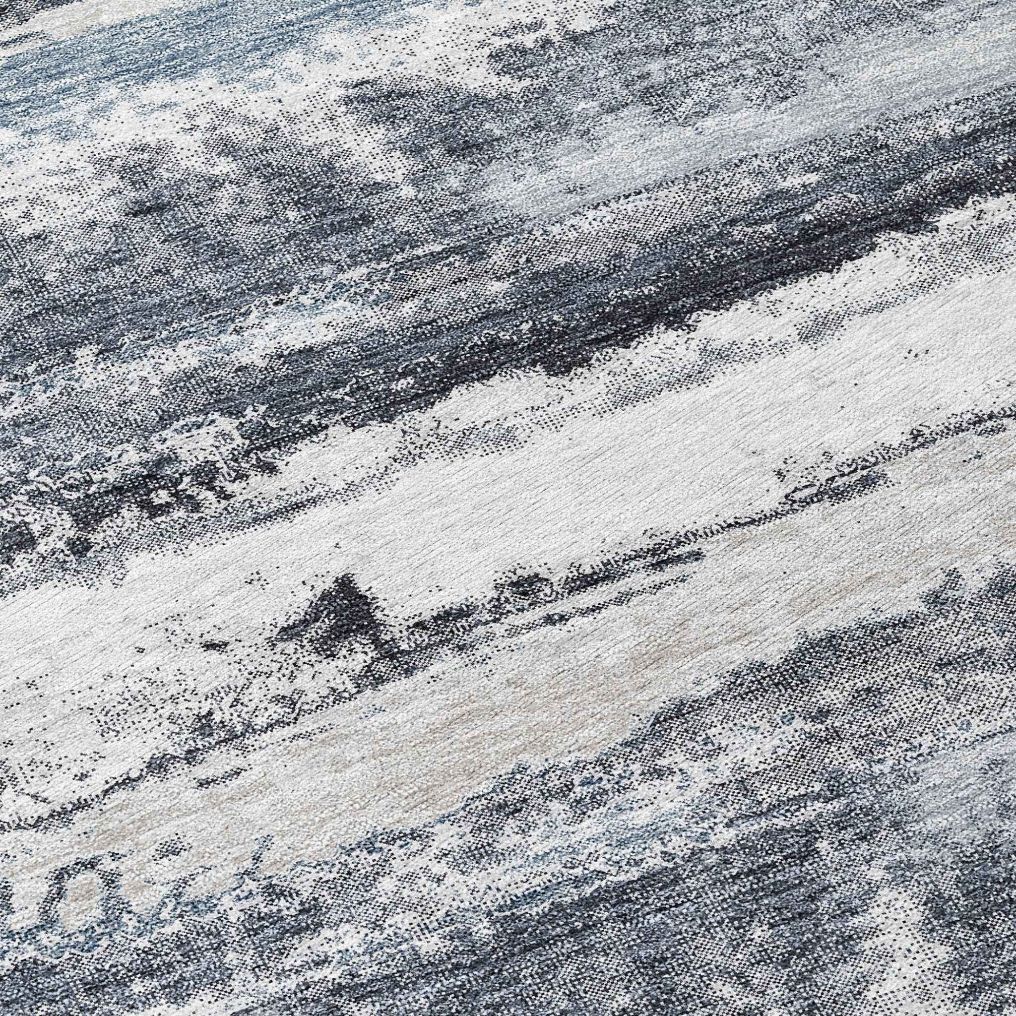 8' Gray And Silver Round Abstract Washable Indoor Outdoor Area Rug