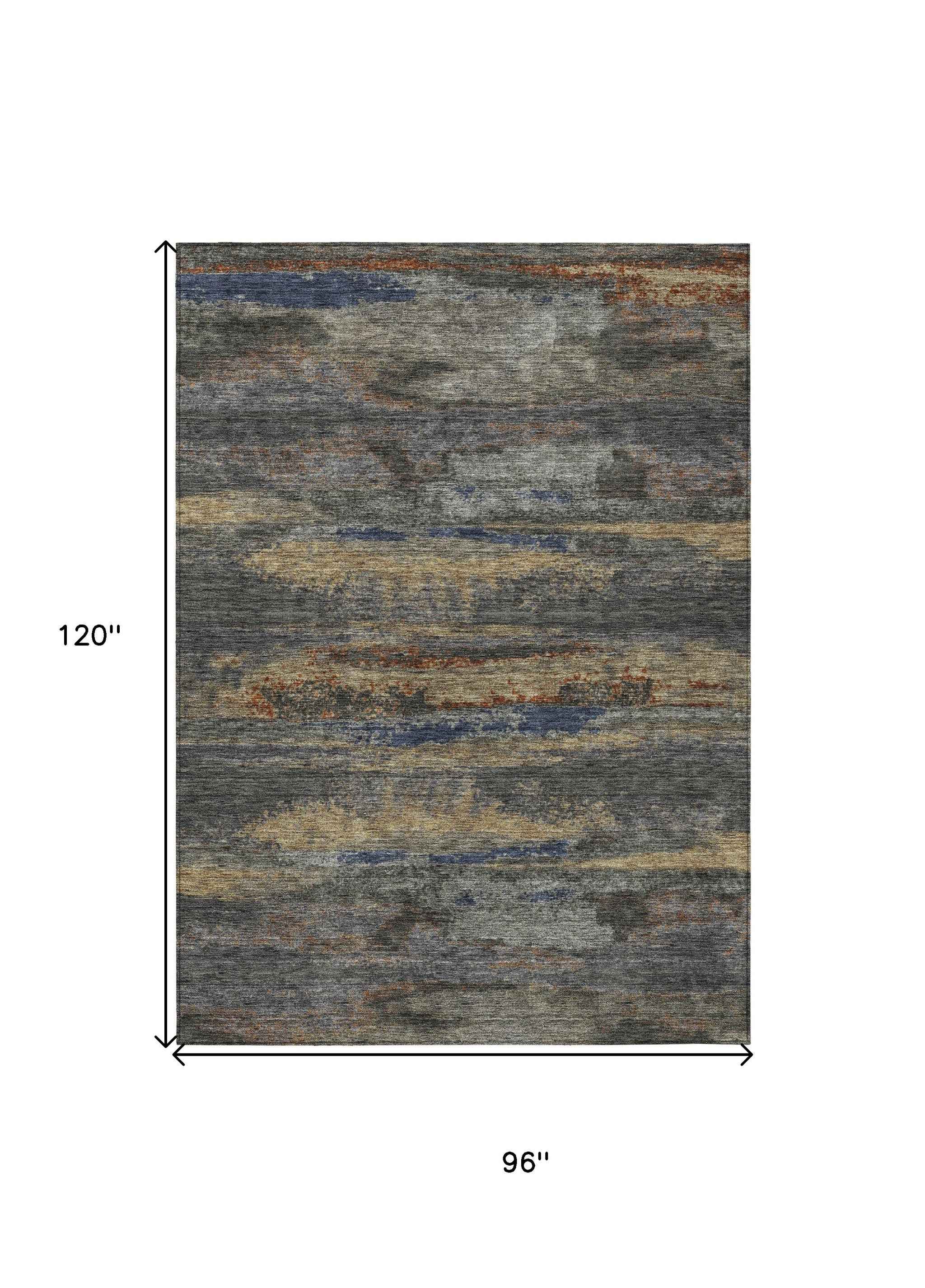 8' X 10' Graphite And Gray Abstract Washable Indoor Outdoor Area Rug