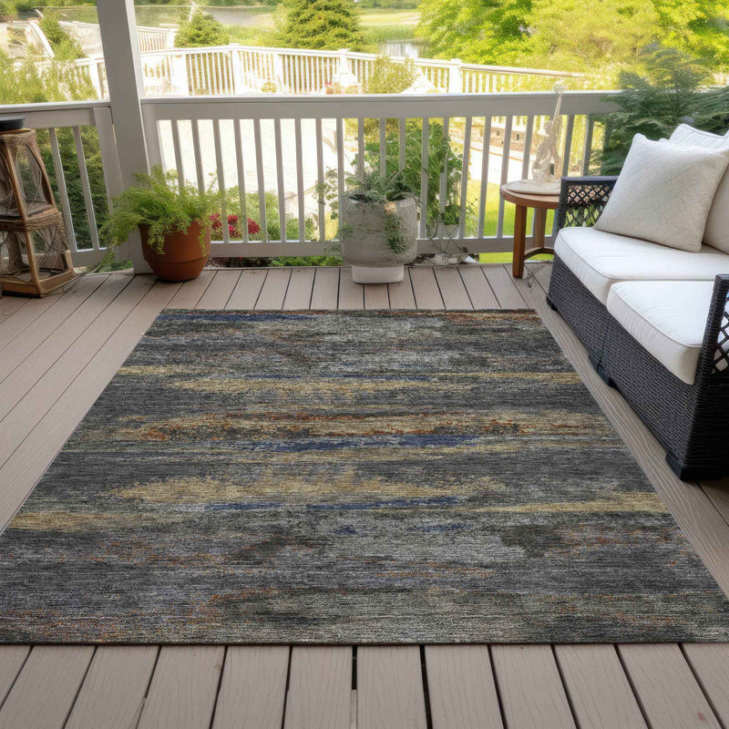 8' X 10' Graphite And Gray Abstract Washable Indoor Outdoor Area Rug