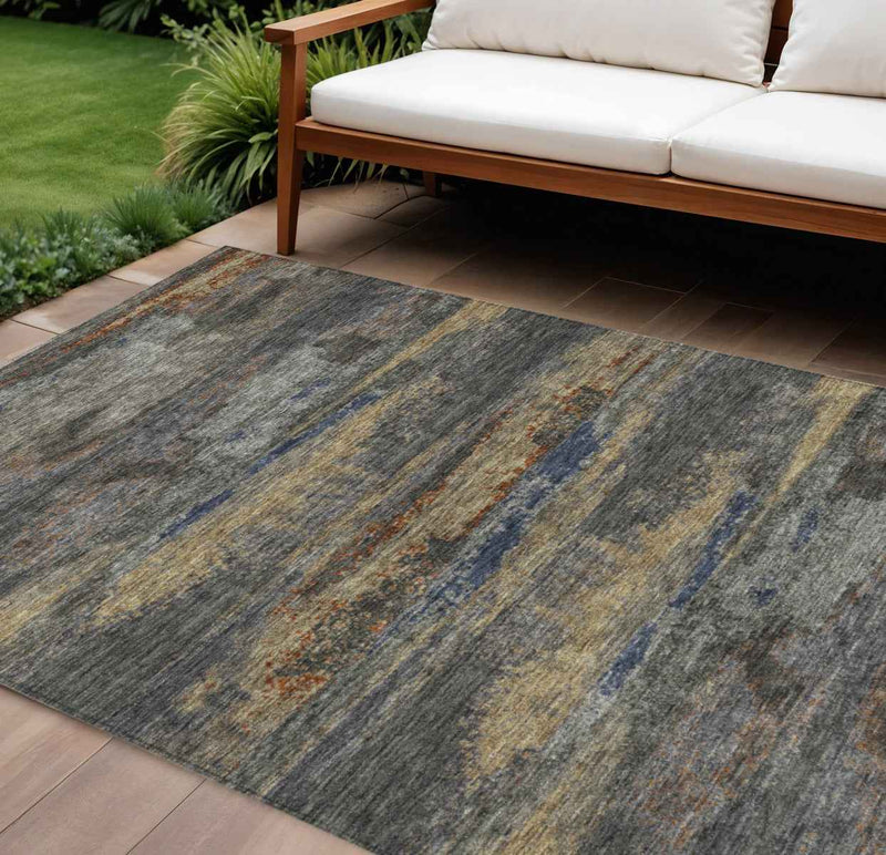 8' X 10' Graphite And Gray Abstract Washable Indoor Outdoor Area Rug