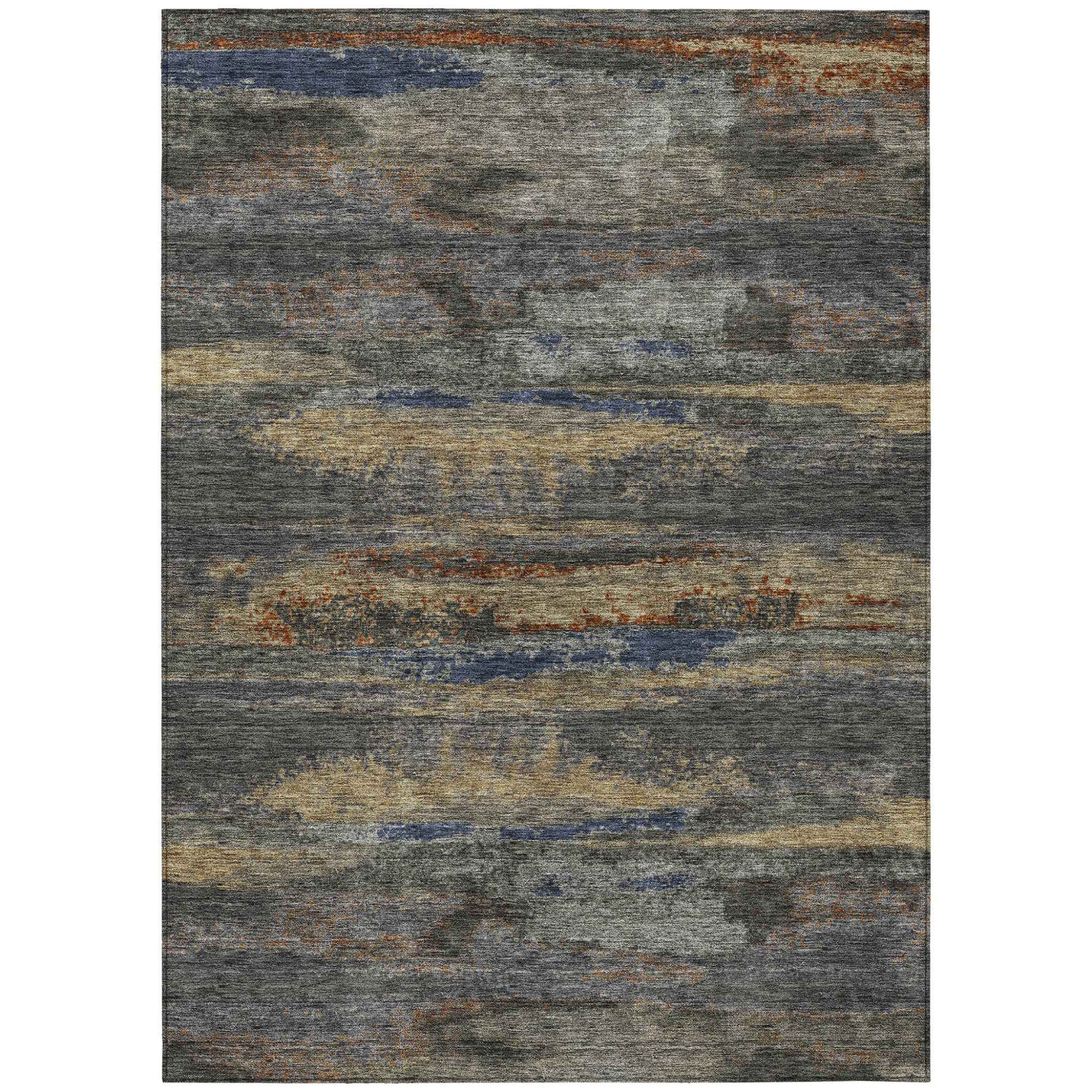 8' X 10' Graphite And Gray Abstract Washable Indoor Outdoor Area Rug