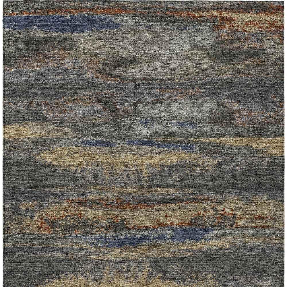8' X 10' Graphite And Gray Abstract Washable Indoor Outdoor Area Rug