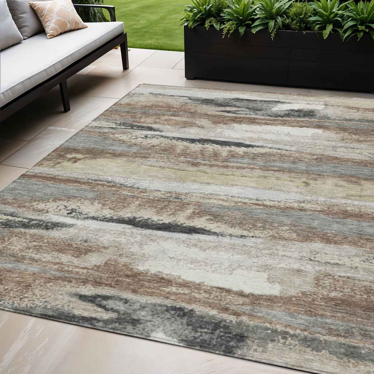 5' X 8' Taupe Beige And Ivory Abstract Washable Indoor Outdoor Area Rug