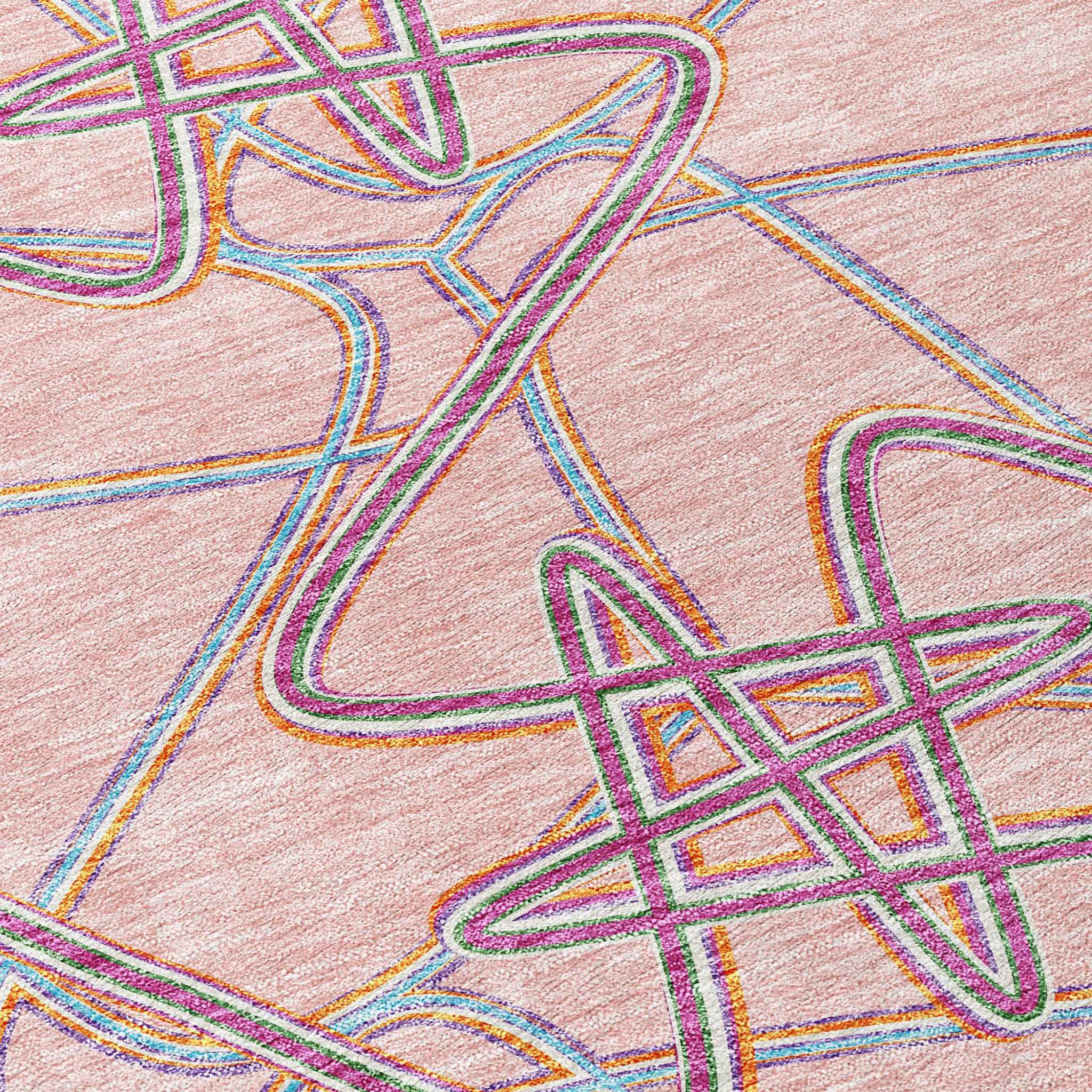 3' X 5' Pink Purple And Sky Blue Geometric Washable Indoor Outdoor Area Rug