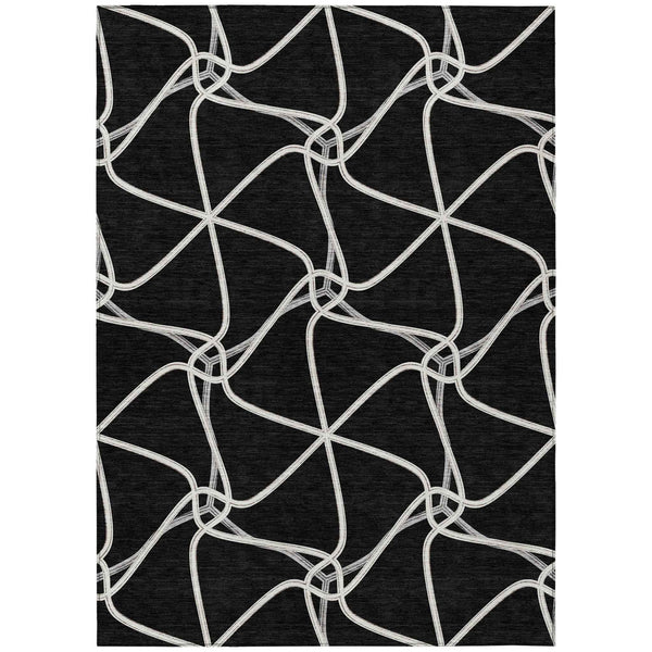 3' X 5' Black And Ivory Geometric Washable Indoor Outdoor Area Rug