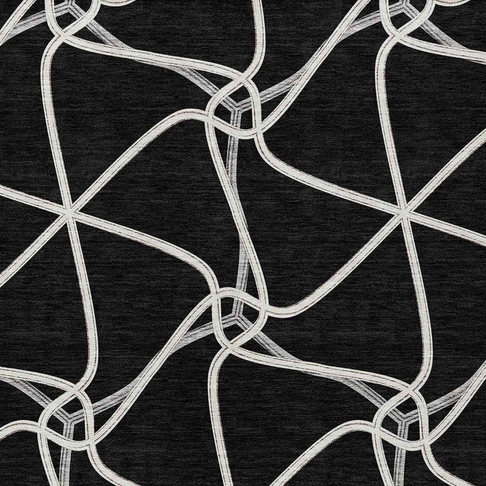 3' X 5' Black And Ivory Geometric Washable Indoor Outdoor Area Rug