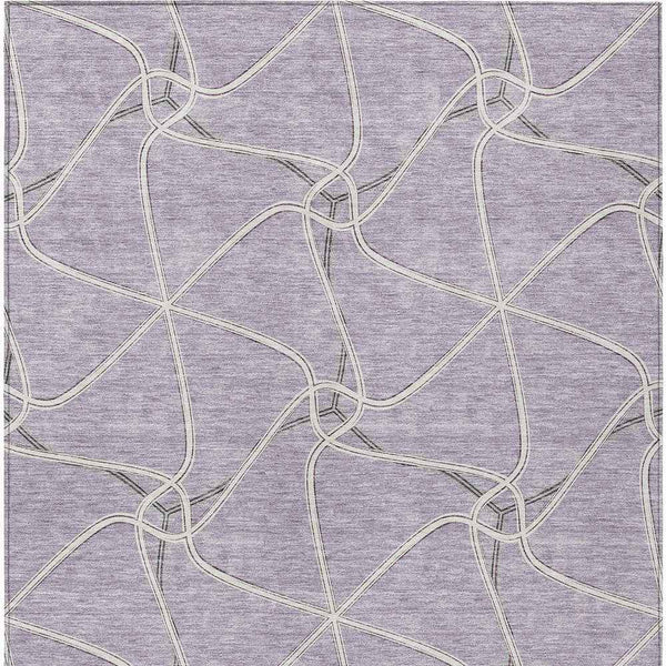 10' X 14' Lavender And Ivory Geometric Washable Indoor Outdoor Area Rug