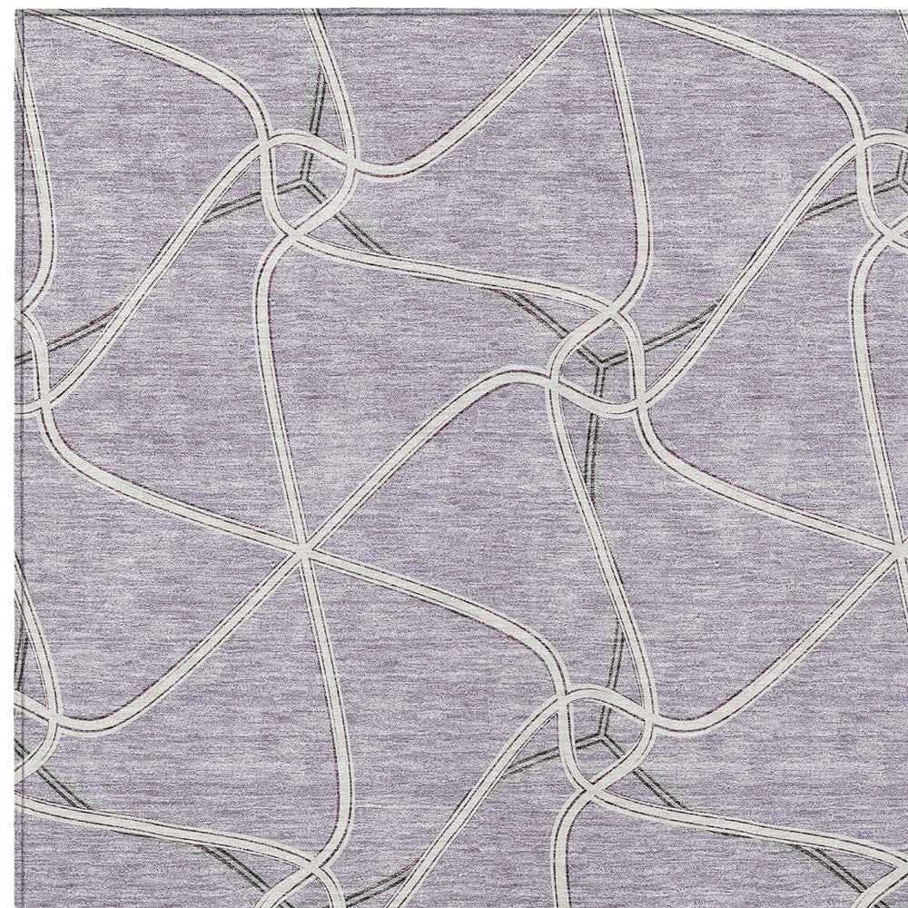 10' X 14' Lavender And Ivory Geometric Washable Indoor Outdoor Area Rug