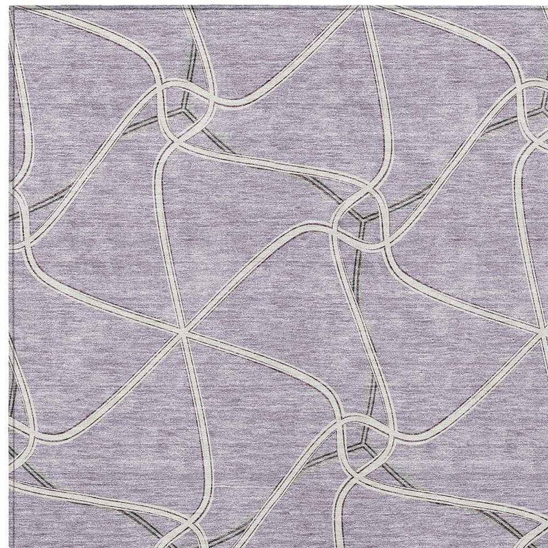 10' X 14' Lavender And Ivory Geometric Washable Indoor Outdoor Area Rug