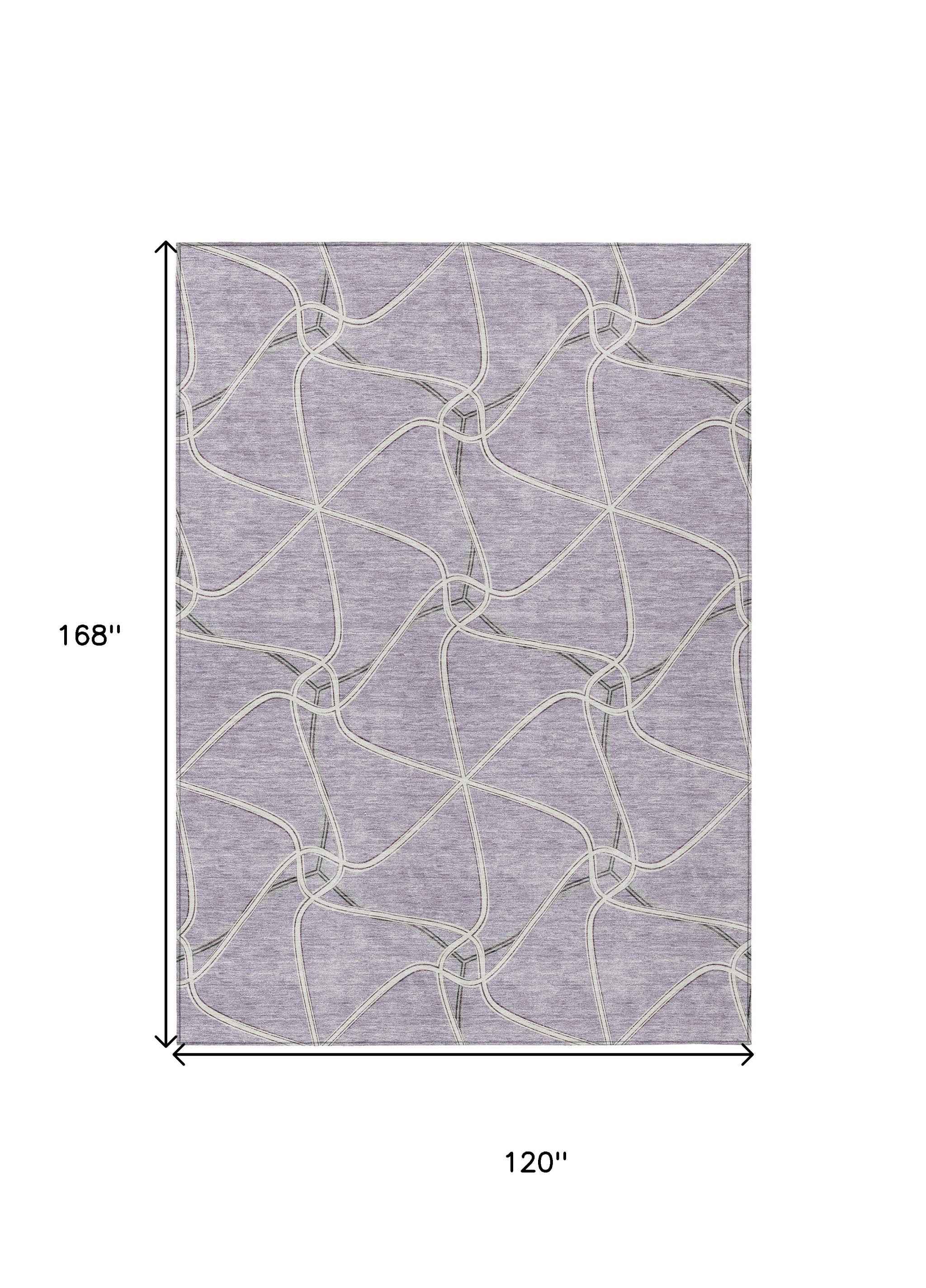 10' X 14' Lavender And Ivory Geometric Washable Indoor Outdoor Area Rug
