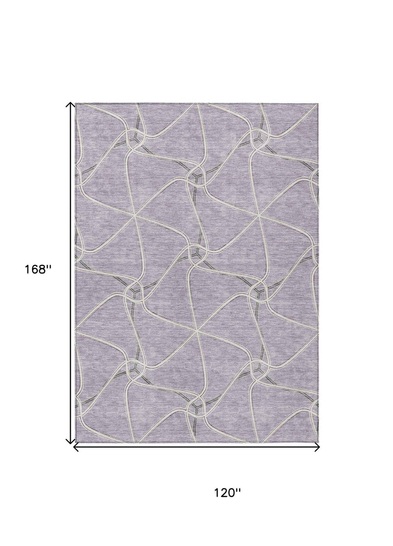 10' X 14' Lavender And Ivory Geometric Washable Indoor Outdoor Area Rug