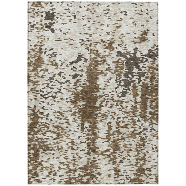 8' X 10' Brown And Ivory Abstract Washable Indoor Outdoor Area Rug
