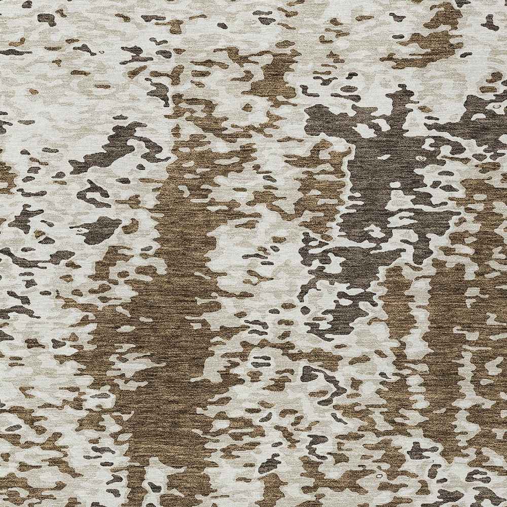 8' X 10' Brown And Ivory Abstract Washable Indoor Outdoor Area Rug