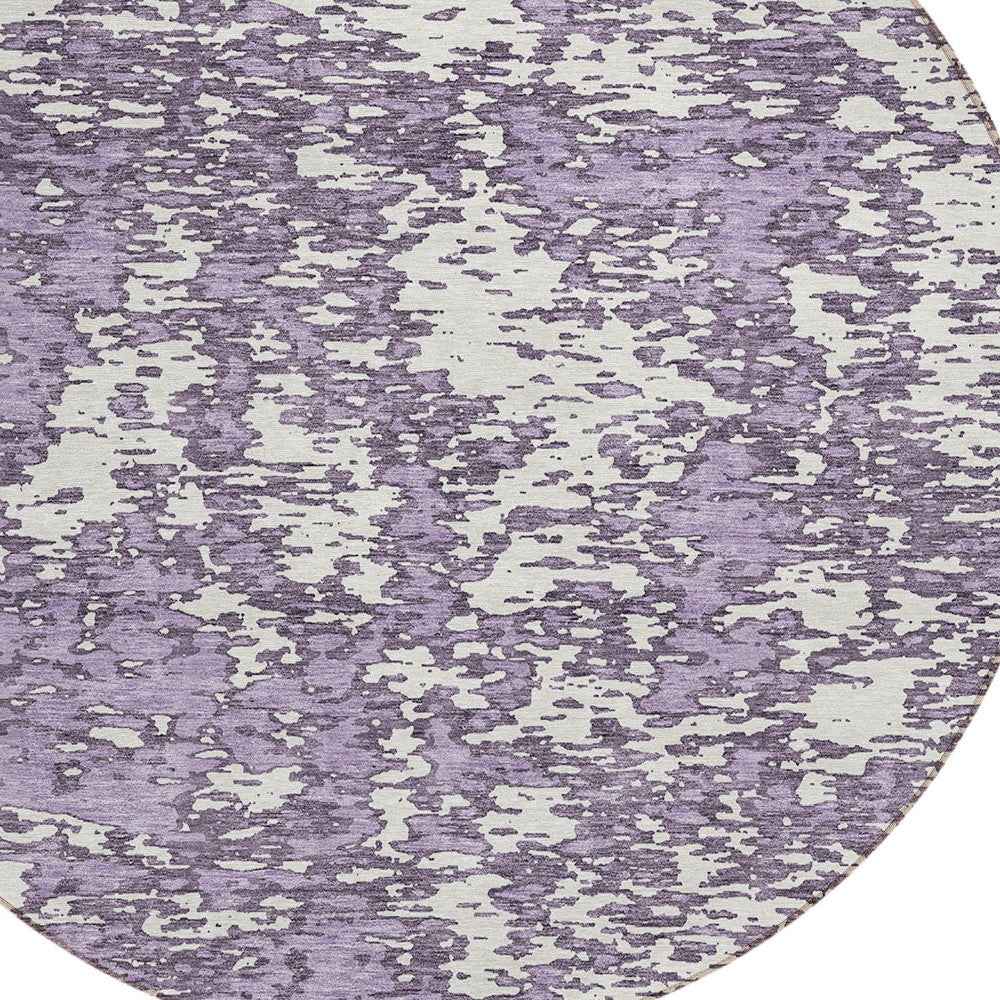 8' Lavender And Ivory Round Abstract Washable Indoor Outdoor Area Rug