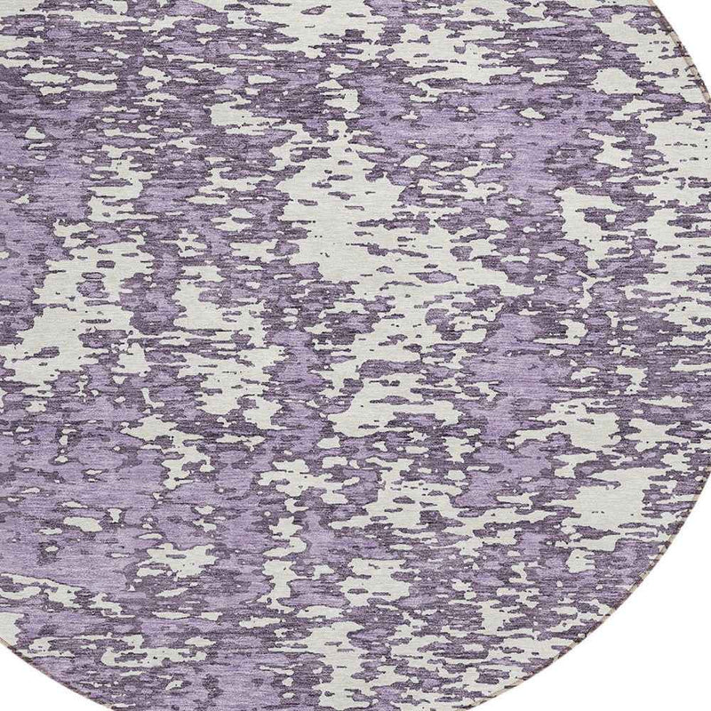 8' Lavender And Ivory Round Abstract Washable Indoor Outdoor Area Rug