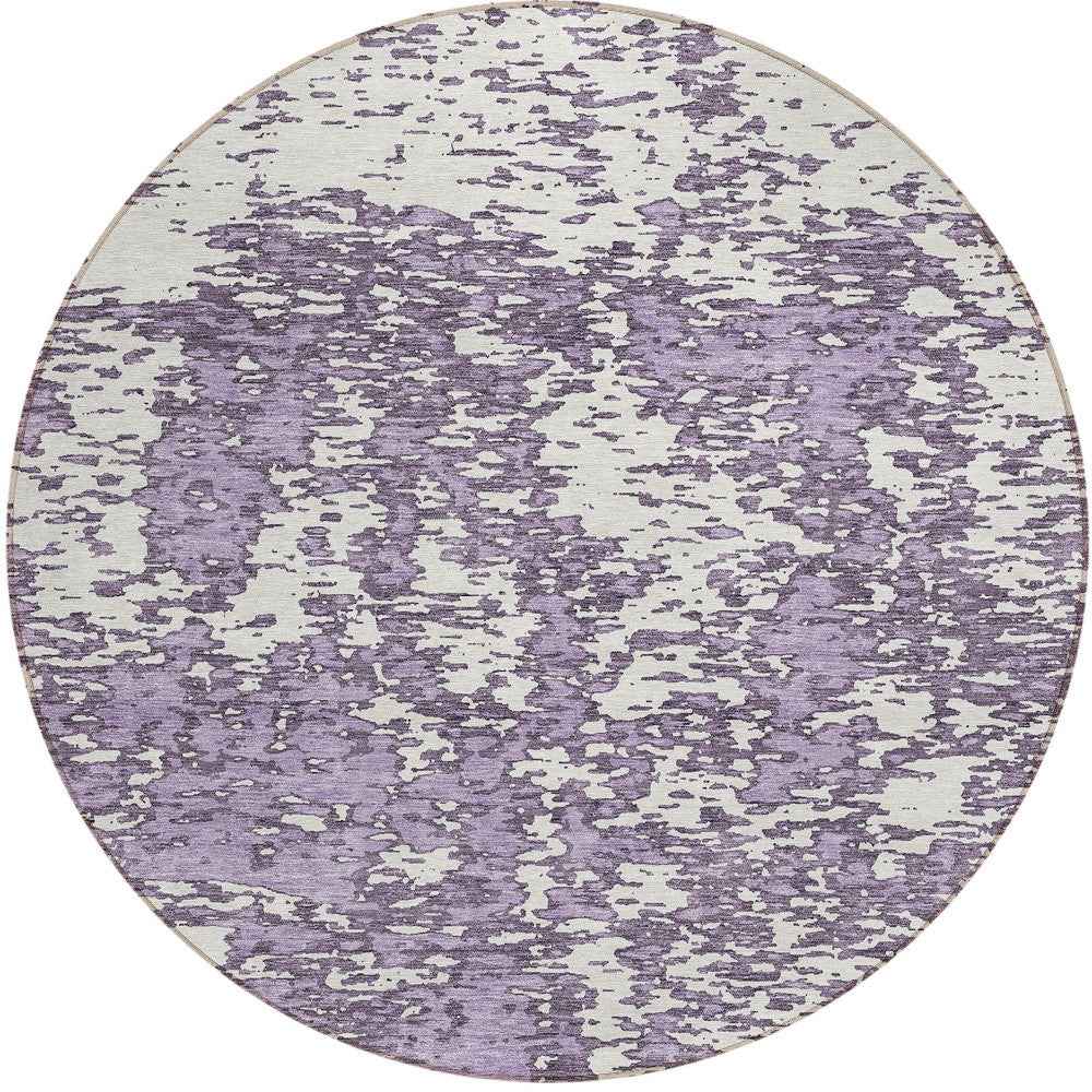 8' Lavender And Ivory Round Abstract Washable Indoor Outdoor Area Rug
