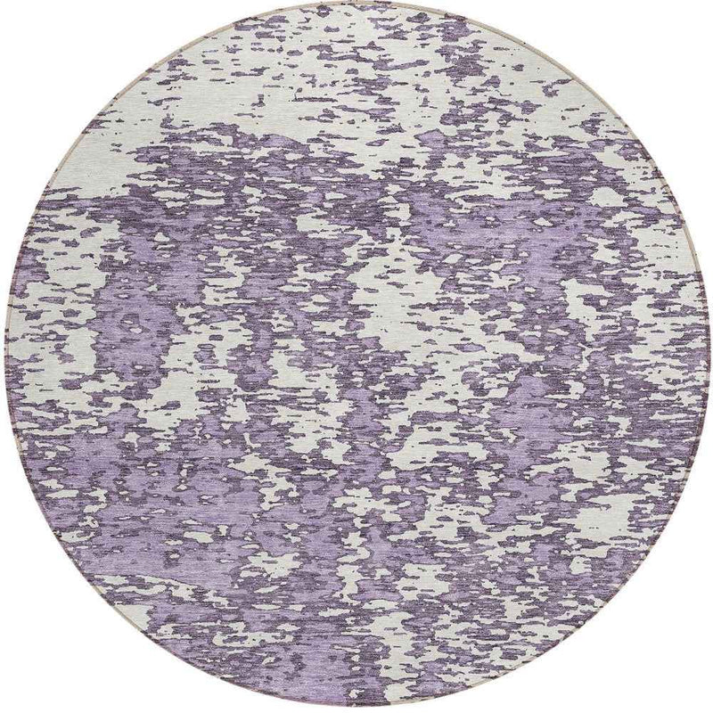 8' Lavender And Ivory Round Abstract Washable Indoor Outdoor Area Rug