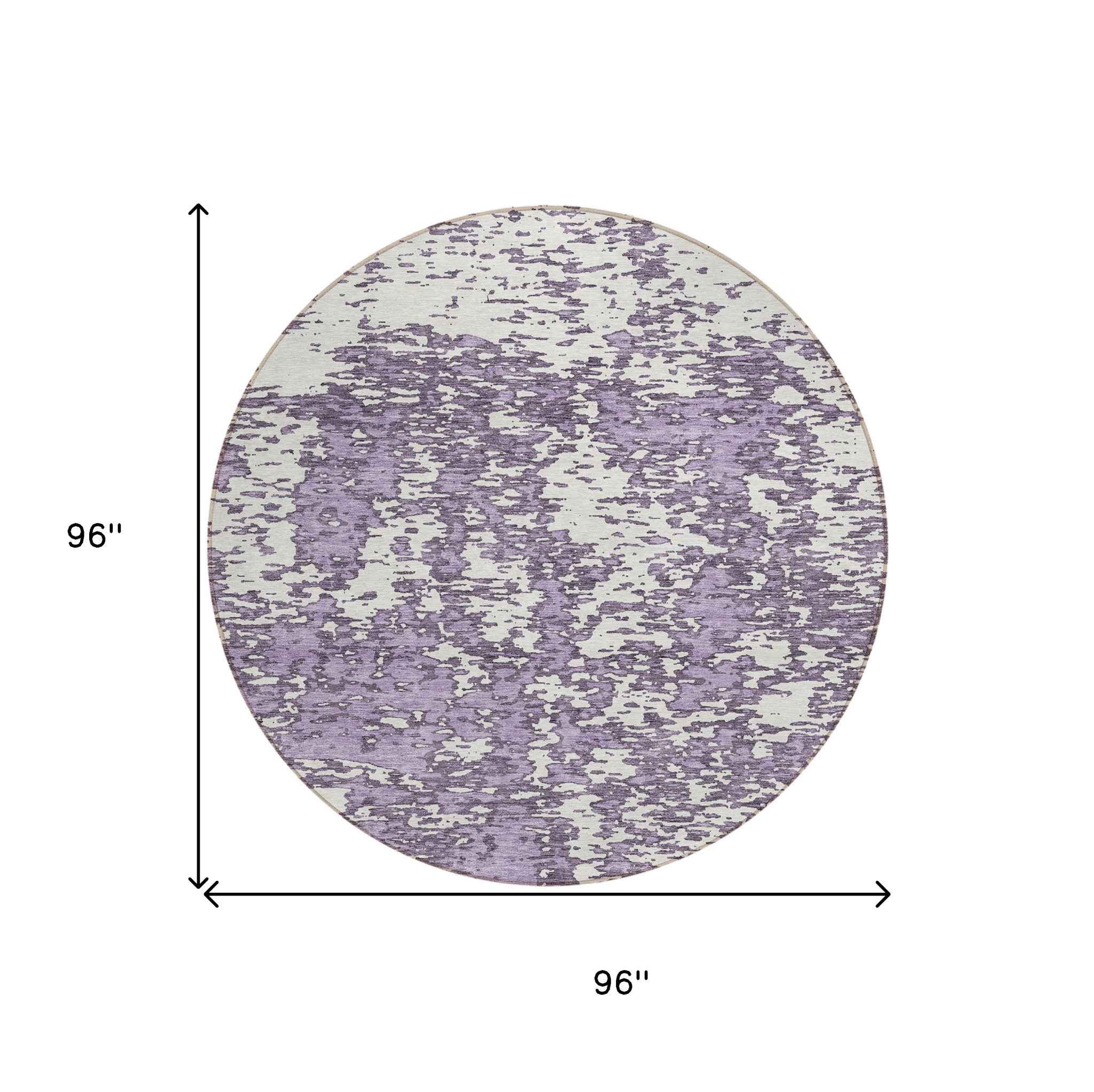 8' Lavender And Ivory Round Abstract Washable Indoor Outdoor Area Rug