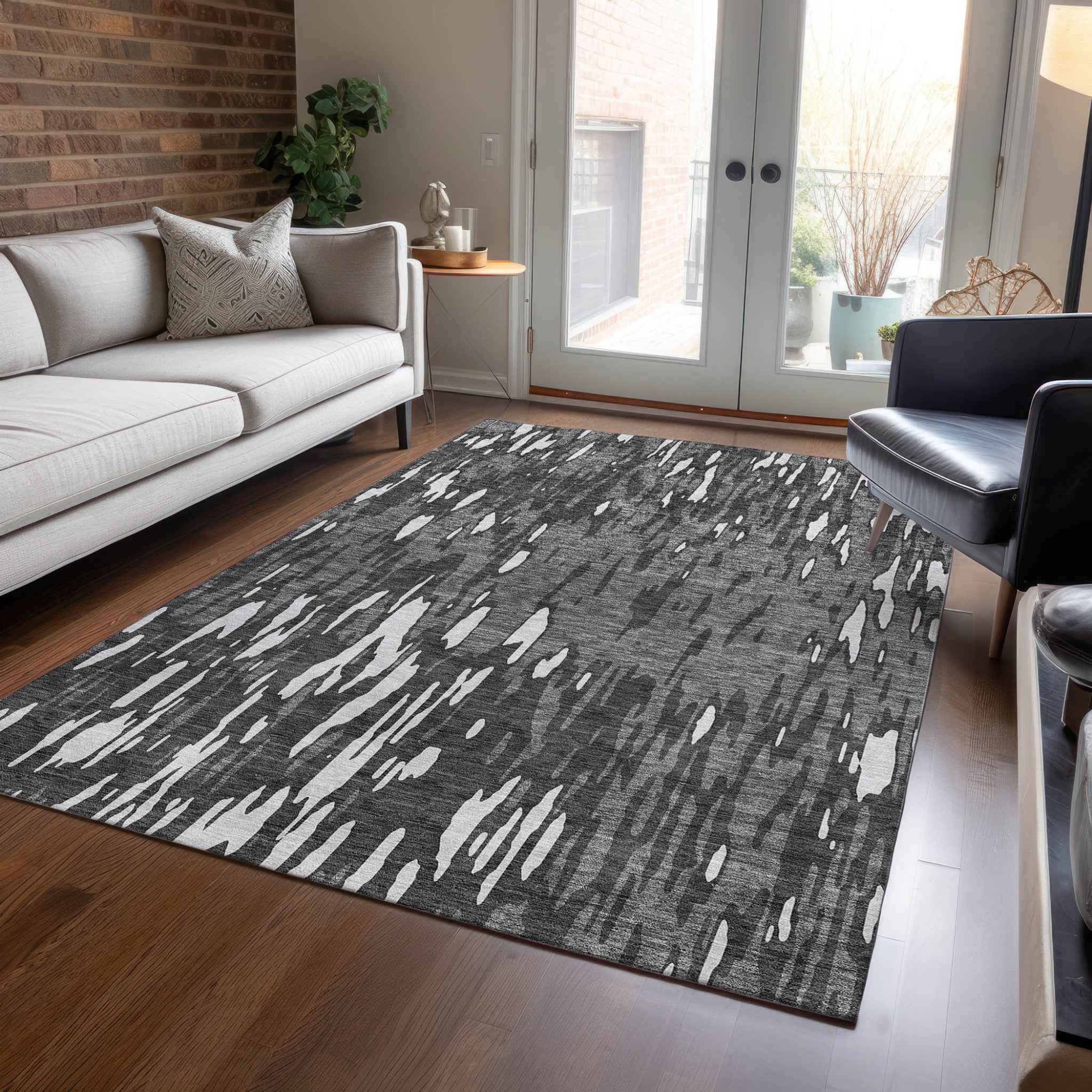 10' X 14' Gray And Ivory Abstract Washable Indoor Outdoor Area Rug