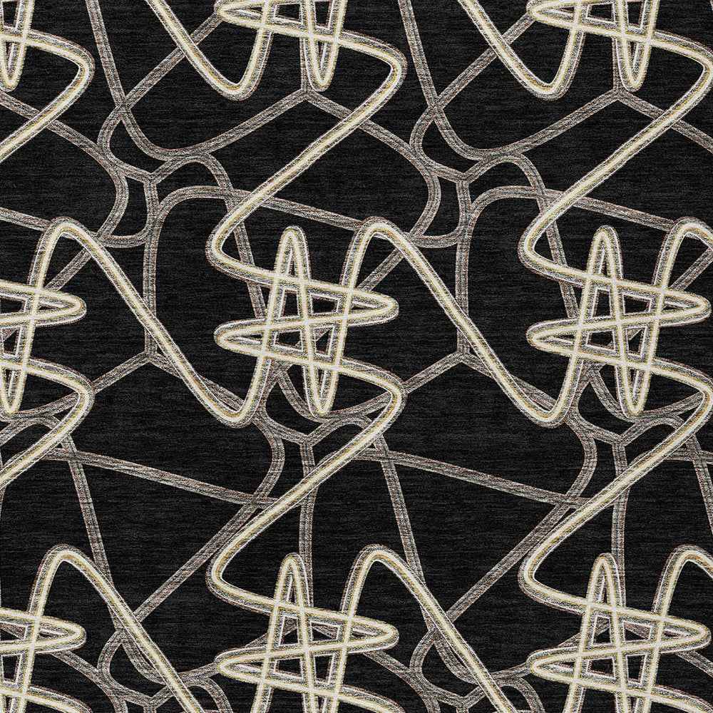 5' X 8' Black Ivory And Brown Geometric Washable Indoor Outdoor Area Rug