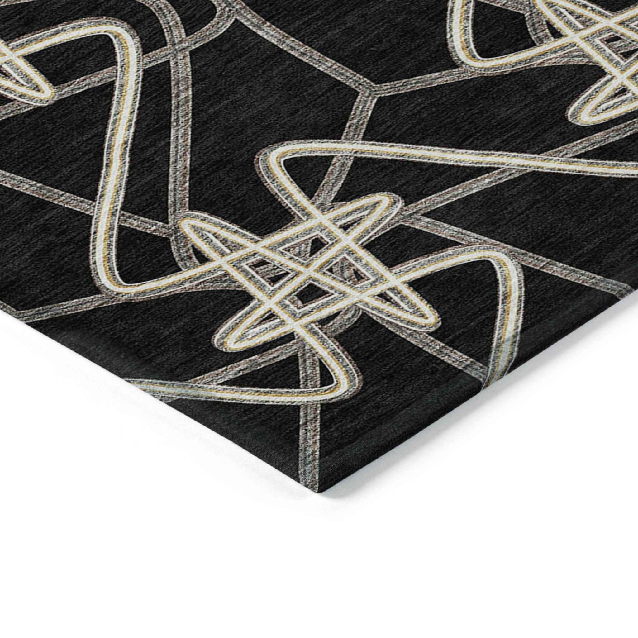 5' X 8' Black Ivory And Brown Geometric Washable Indoor Outdoor Area Rug