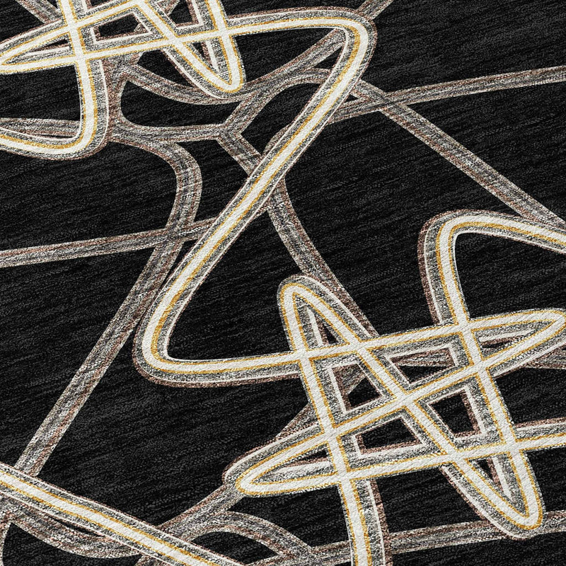 5' X 8' Black Ivory And Brown Geometric Washable Indoor Outdoor Area Rug