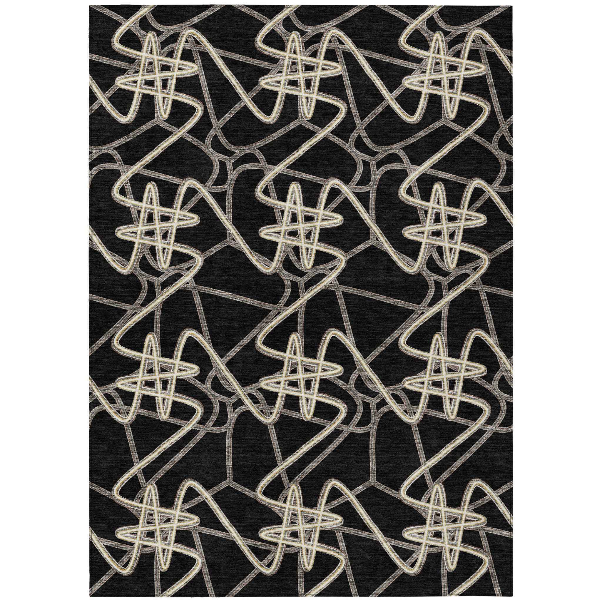 5' X 8' Black Ivory And Brown Geometric Washable Indoor Outdoor Area Rug